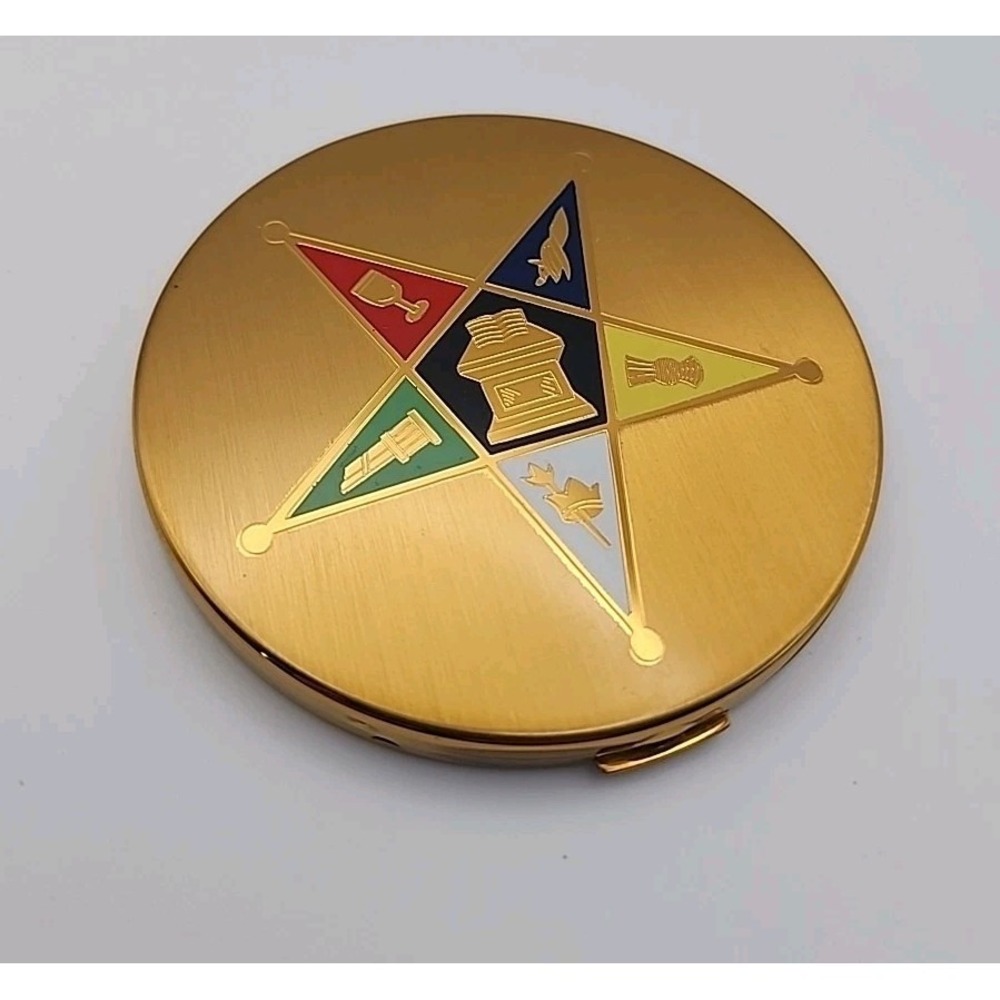 Vintage Elgin American Order Of Eastern Star Masonic 1950s Round Compact READ